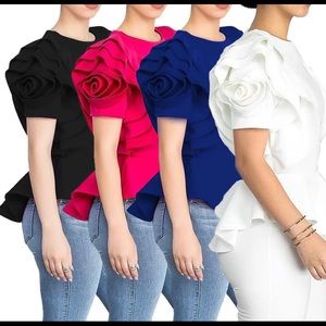 Trendy Stylish flower ruffled hem short sleeve Top